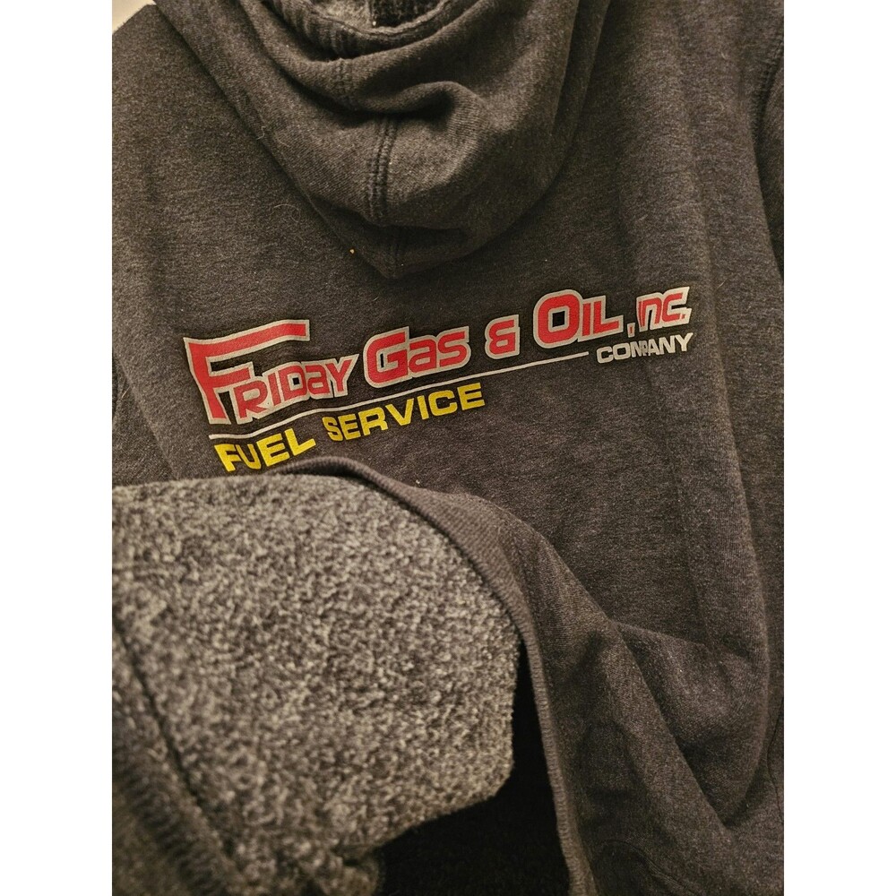 District Friday Gas and Oil Fleece Sweatshirt Hooded Mens Grey Large - Picture 10 of 11